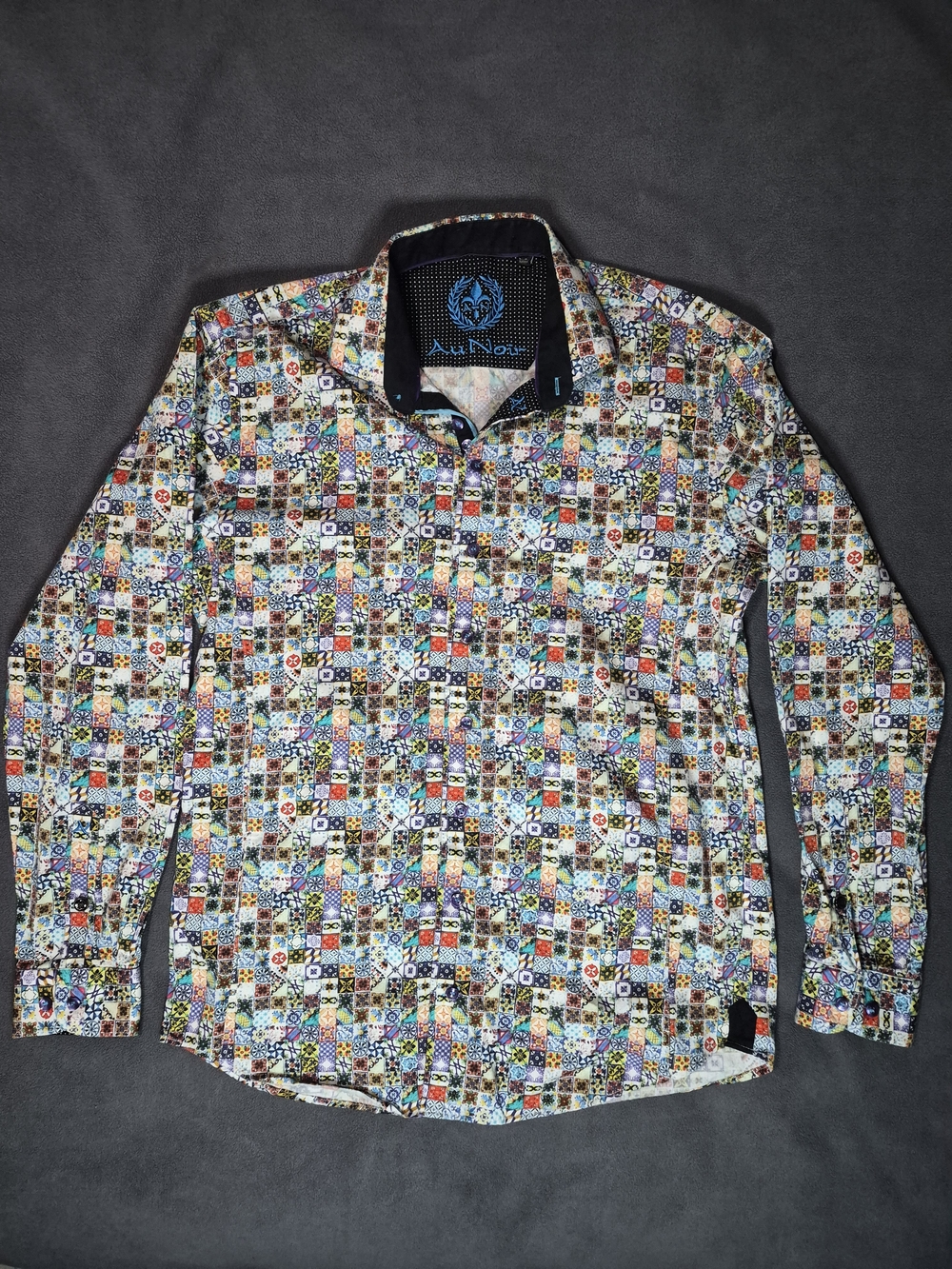 Au Noir Multicolor Mosaic Print Men's Button-Down Shirt